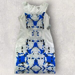 Worthington Women's White Blue Black Floral Sheath Sleeveless Dress Size 12